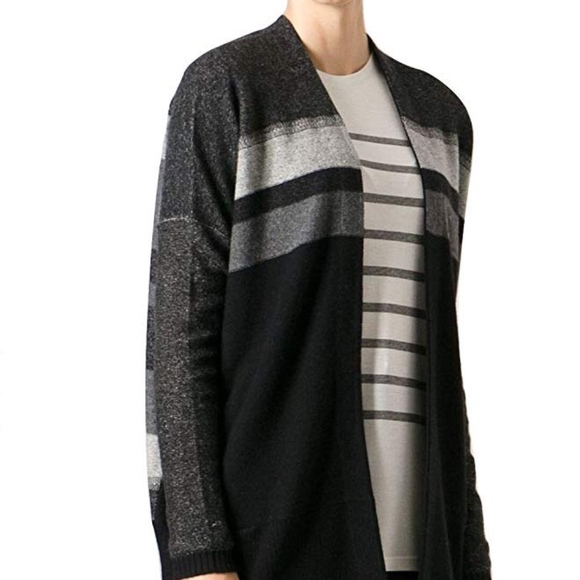 Vince Gray Variegated Striped Drape Cardigan - Picture 3 of 8